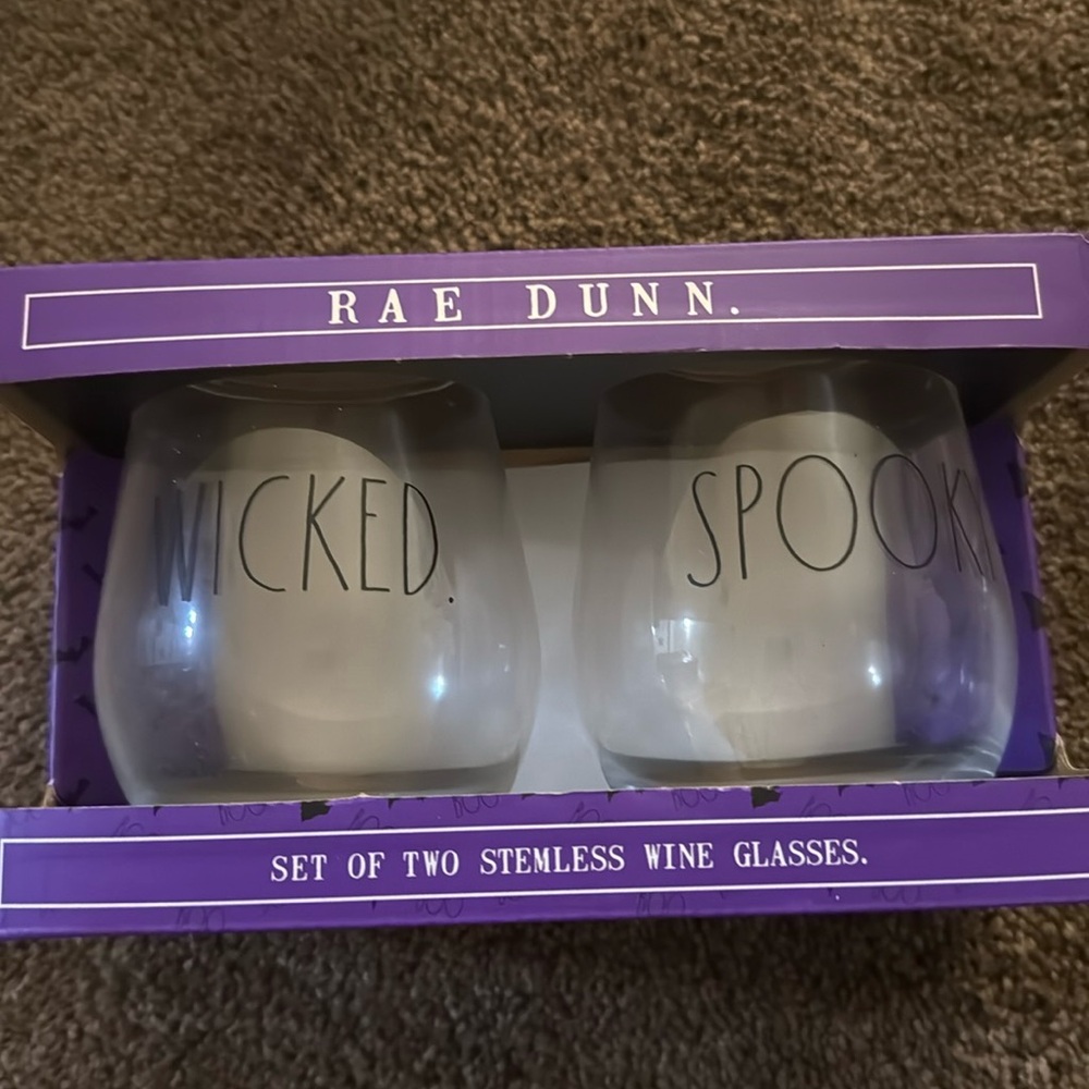 Rae Dunn stemless wine glasses